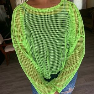 Lime Green Mesh Top With Long Sleeves